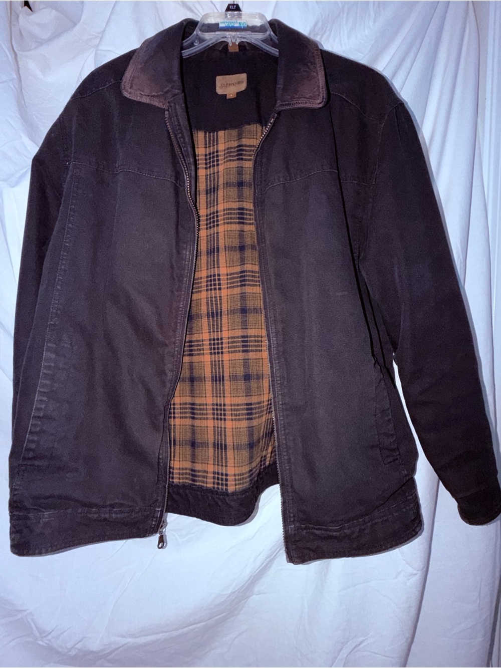 St. John's Bay Dark Brown Men's Field Jacket with Plaid Lining